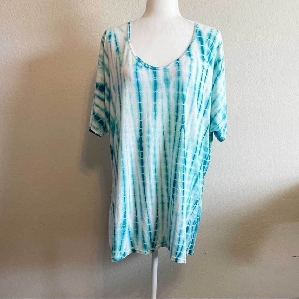 Mumu Mellow Blue Turquoise Tie Dye Short Sleeve Cover Top Shirt Size Small - Picture 2 of 8